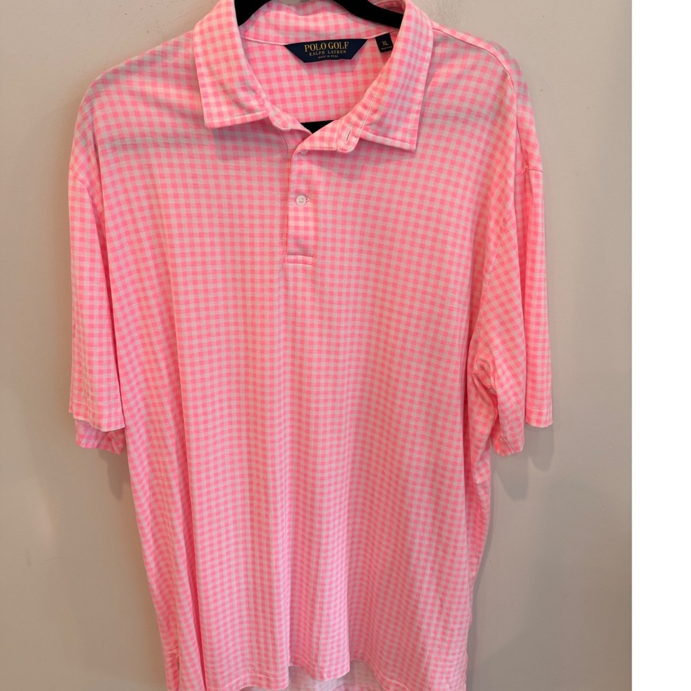 Polo Golf Ralph Lauren Mens XL Pink Gingham Pima Cotton Short Sleeve Polo Shirt